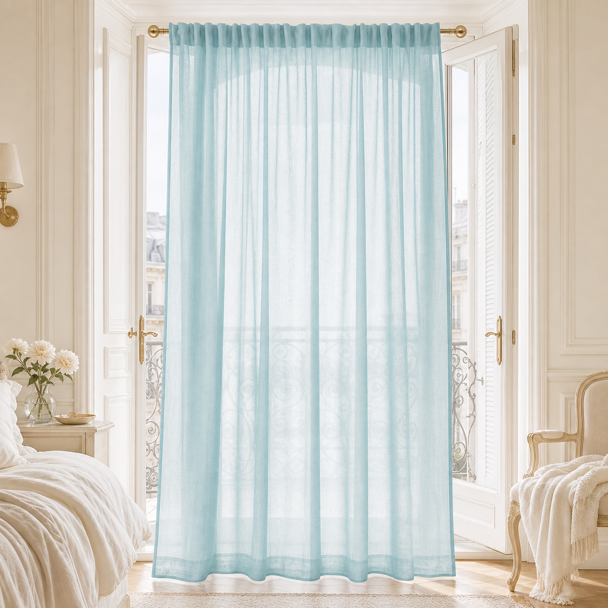 Linen-Textured Sheer Door Curtain
