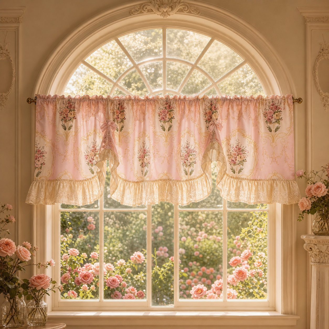 European Floral Tie-Up Window Valance