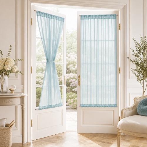 Linen-Textured Sheer Door Curtain