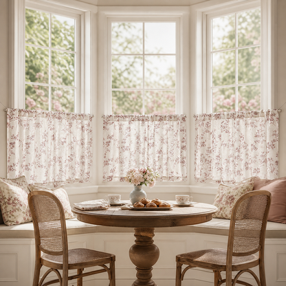 Floral Linen Kitchen Tier Curtains