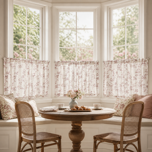 Floral Linen Kitchen Tier Curtains