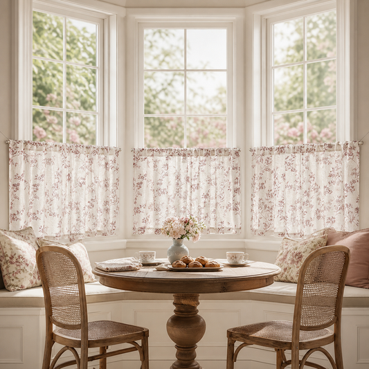 Floral Linen Kitchen Tier Curtains