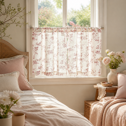 Floral Linen Kitchen Tier Curtains
