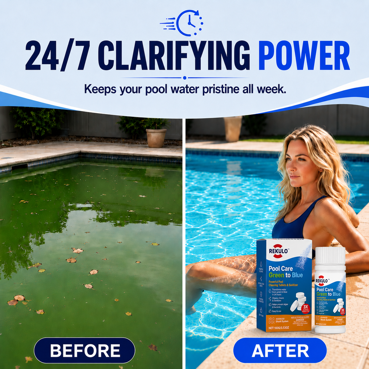 🏆 Official Store | REKULO™ Pool Care Green to Blue