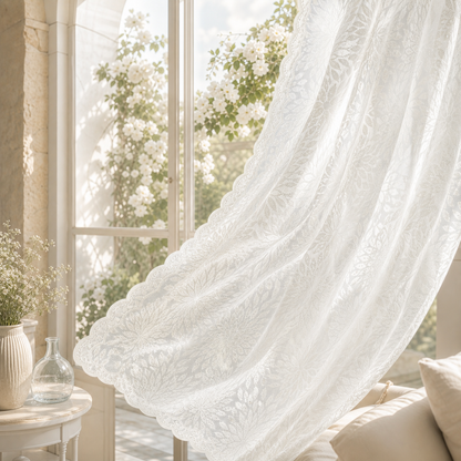 Vintage Floral Scalloped Lace Curtains