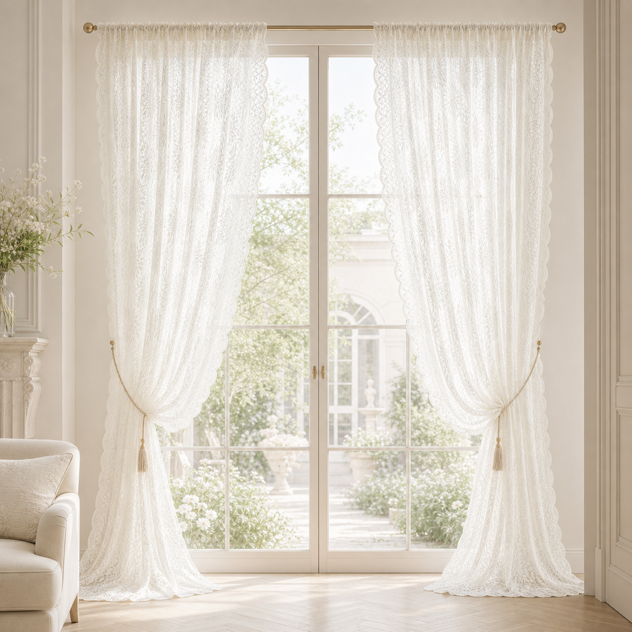 Vintage Floral Scalloped Lace Curtains