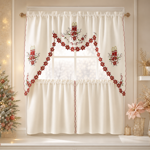 Multi-Color Embroidered Kitchen Curtain Set