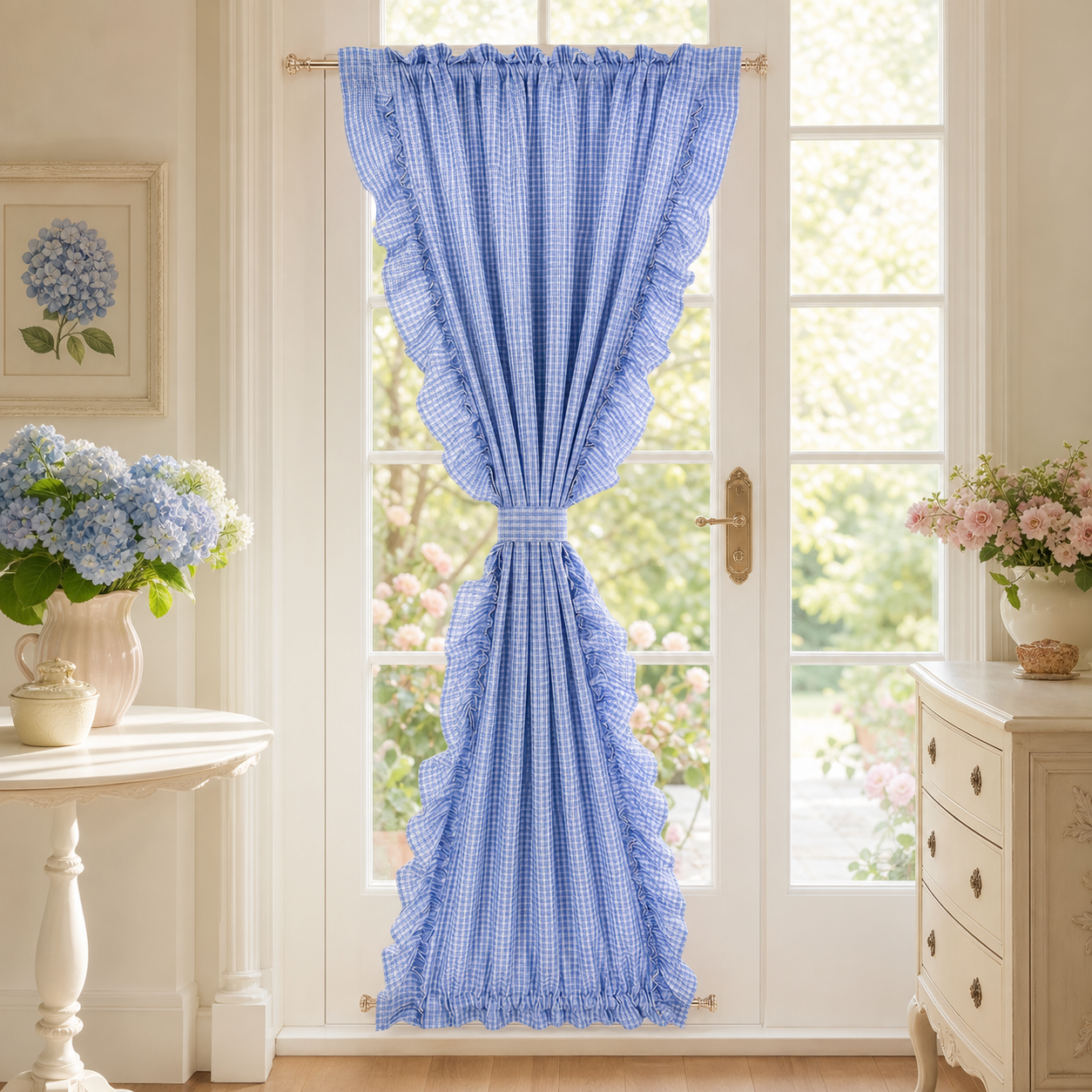 Gingham Ruffled French Door Curtain