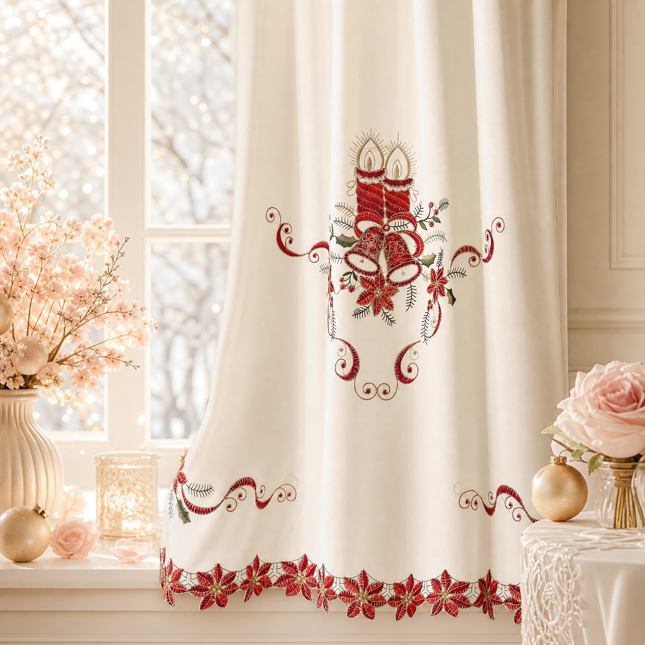 Multi-Color Embroidered Kitchen Curtain Set