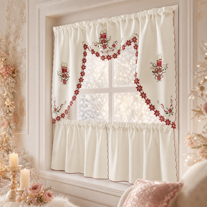 Multi-Color Embroidered Kitchen Curtain Set