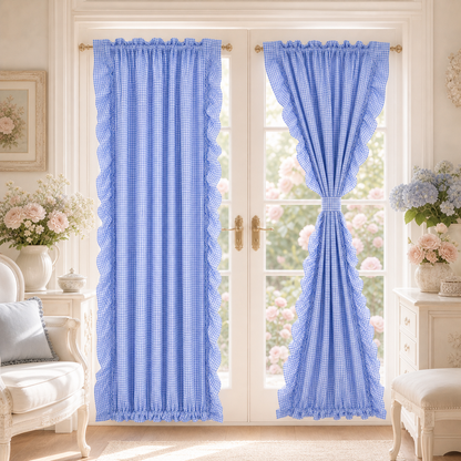 Gingham Ruffled French Door Curtain