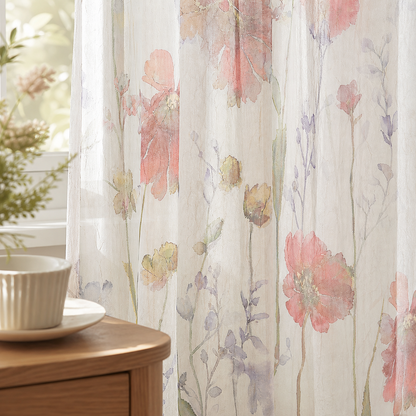 Watercolor Floral Sheer Kitchen Curtains